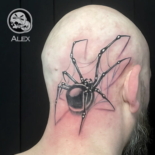 tatouage crâne araignée noir